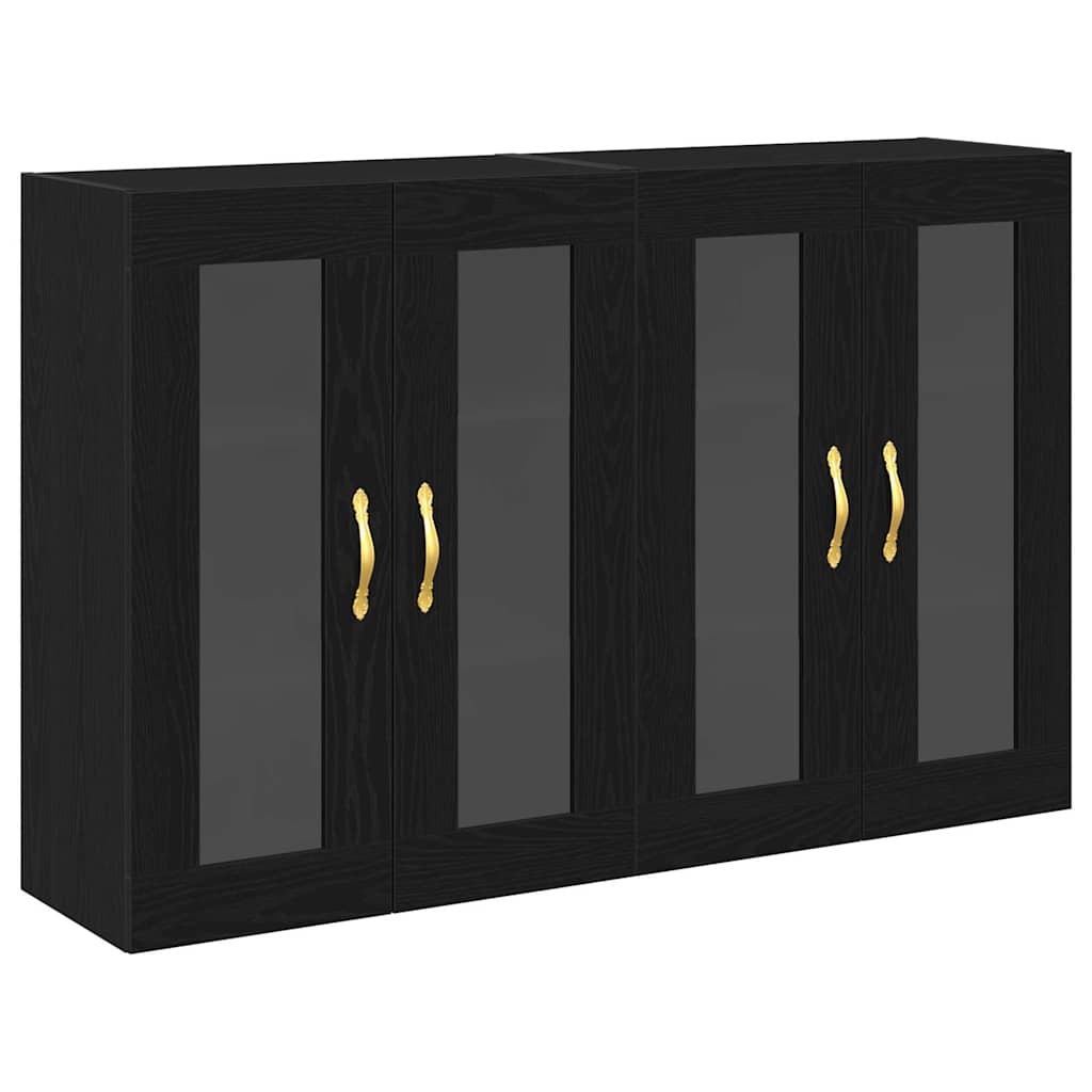 Wandkasten 2 pcs Zwart Eiken 69,5 x 34 x 90 cm Bewerkt hout is nu te koop bij PeponiXL, paradijselijk wonen!