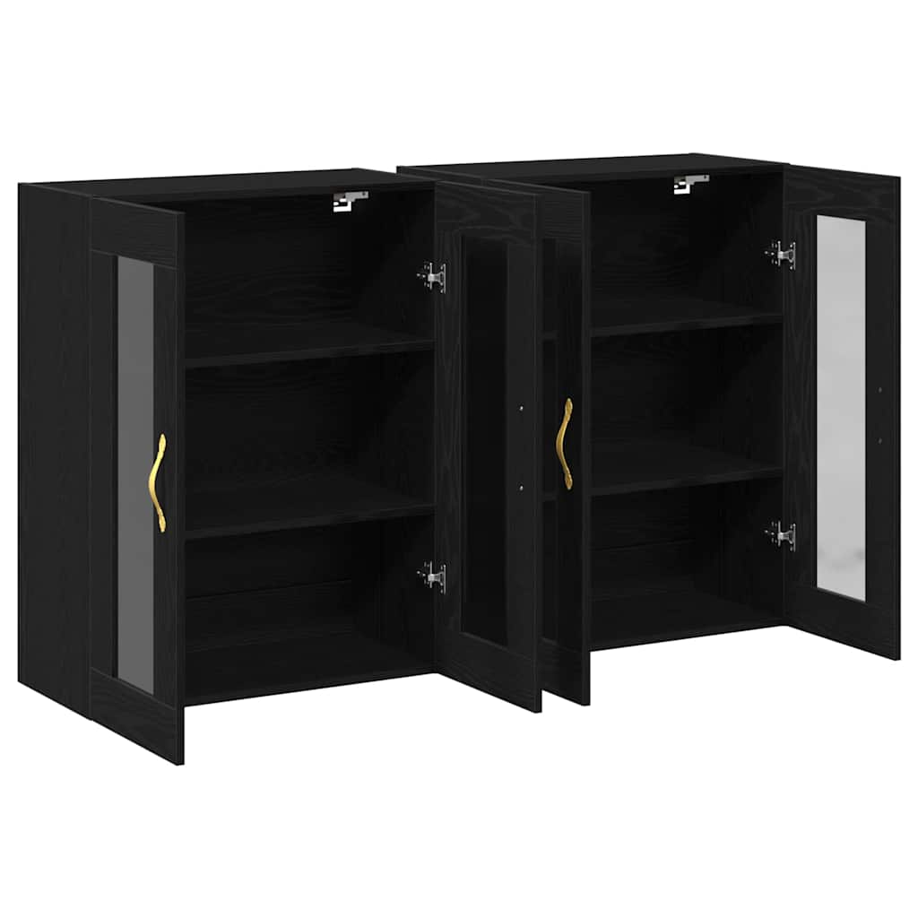 Wandkasten 2 pcs Zwart Eiken 69,5 x 34 x 90 cm Bewerkt hout is nu te koop bij PeponiXL, paradijselijk wonen!