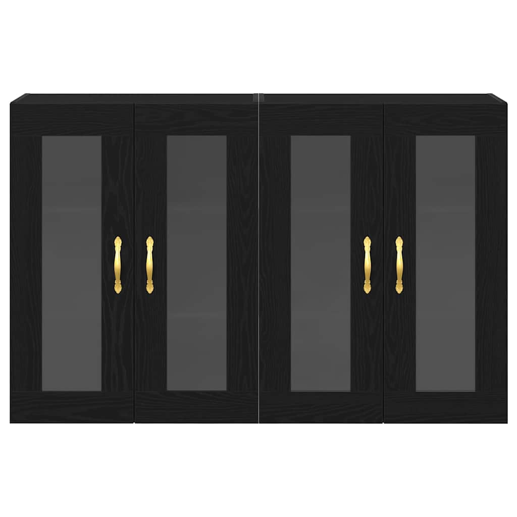 Wandkasten 2 pcs Zwart Eiken 69,5 x 34 x 90 cm Bewerkt hout is nu te koop bij PeponiXL, paradijselijk wonen!