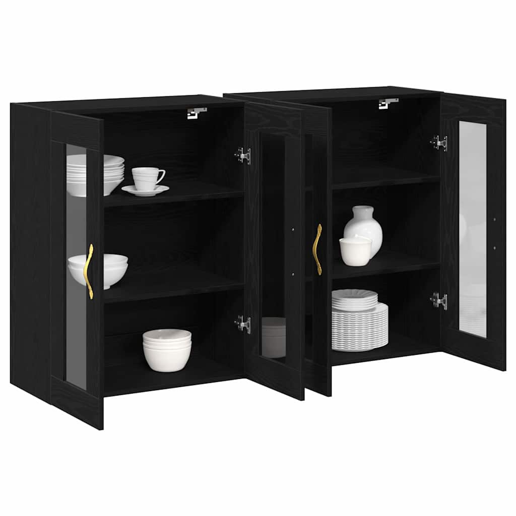 Wandkasten 2 pcs Zwart Eiken 69,5 x 34 x 90 cm Bewerkt hout is nu te koop bij PeponiXL, paradijselijk wonen!