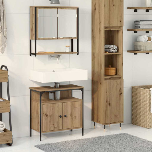 Badkamermeubelset met plank met opslag 2 pcs Bruin Bewerkt hout is nu te koop bij PeponiXL, paradijselijk wonen!