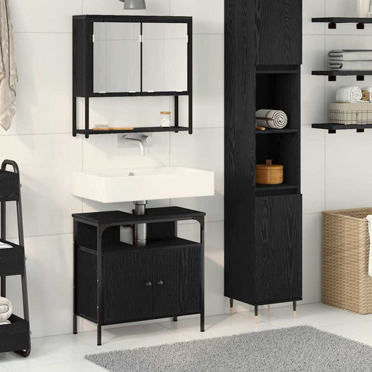 Badkamermeubelset met plank met opslag 2 pcs Zwart Bewerkt hout is nu te koop bij PeponiXL, paradijselijk wonen!