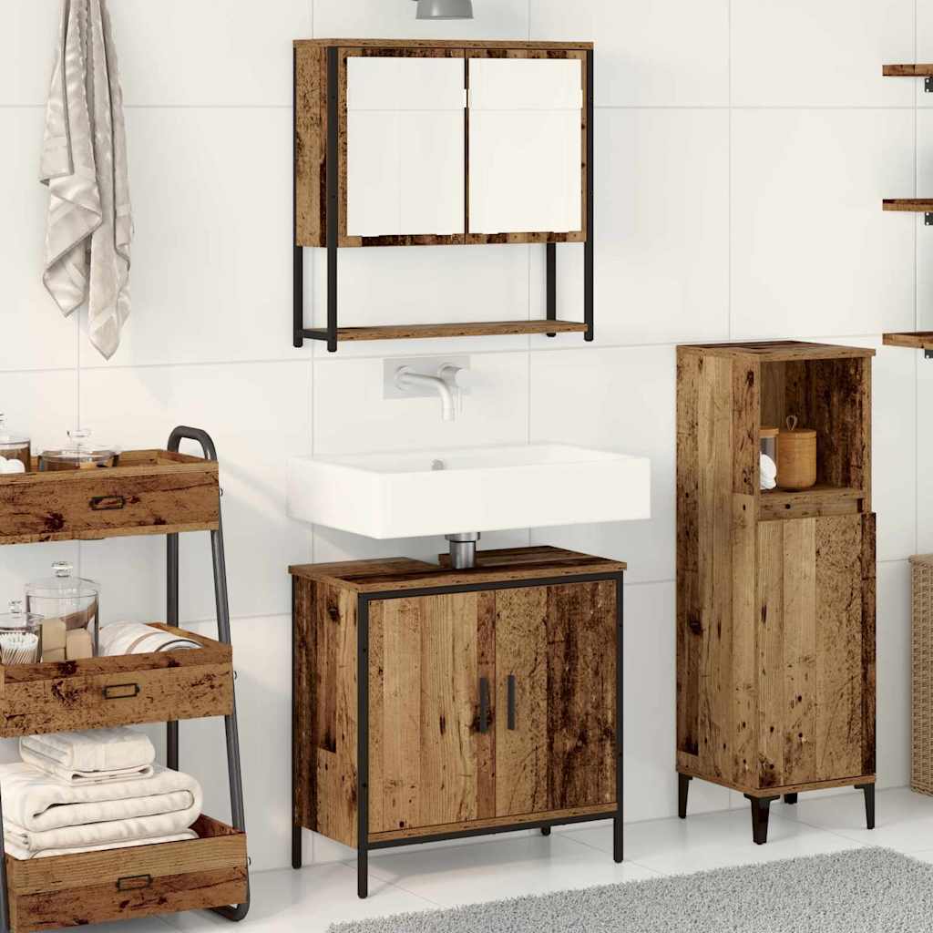 Badkamermeubelset met plank met opslag 2 pcs Bruin Bewerkt hout is nu te koop bij PeponiXL, paradijselijk wonen!