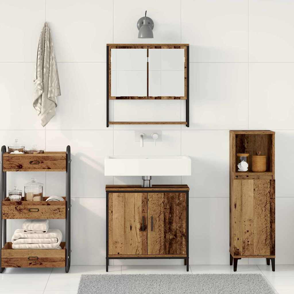 Badkamermeubelset met plank met opslag 2 pcs Bruin Bewerkt hout is nu te koop bij PeponiXL, paradijselijk wonen!