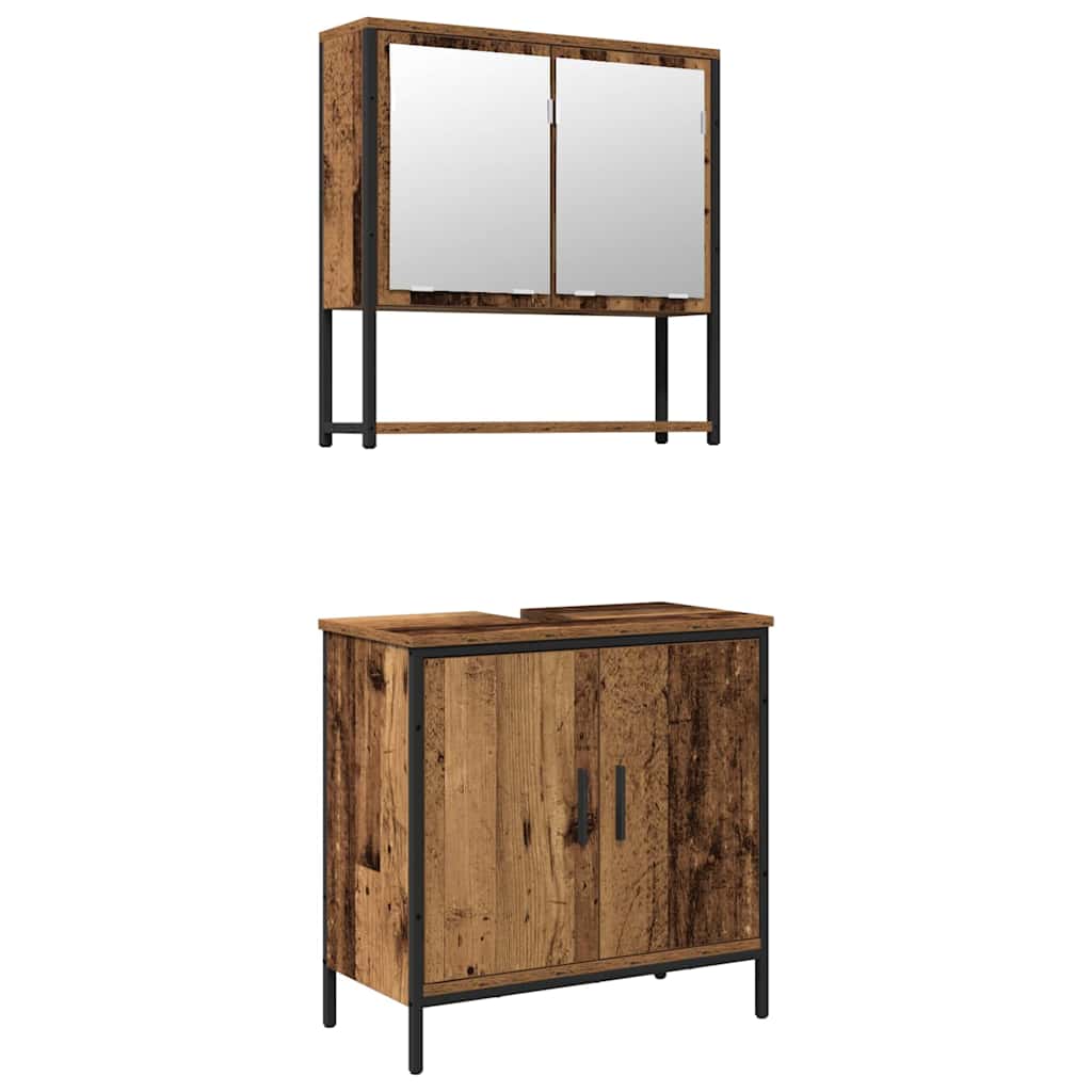 Badkamermeubelset met plank met opslag 2 pcs Bruin Bewerkt hout is nu te koop bij PeponiXL, paradijselijk wonen!