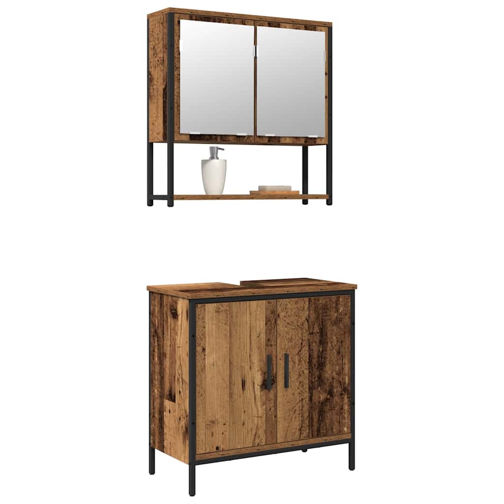 Badkamermeubelset met plank met opslag 2 pcs Bruin Bewerkt hout is nu te koop bij PeponiXL, paradijselijk wonen!