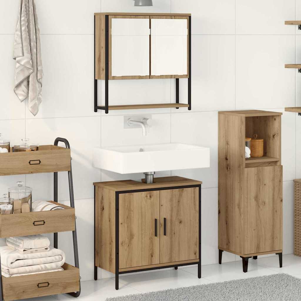 Badkamermeubelset met plank met opslag 2 pcs Bruin Bewerkt hout is nu te koop bij PeponiXL, paradijselijk wonen!