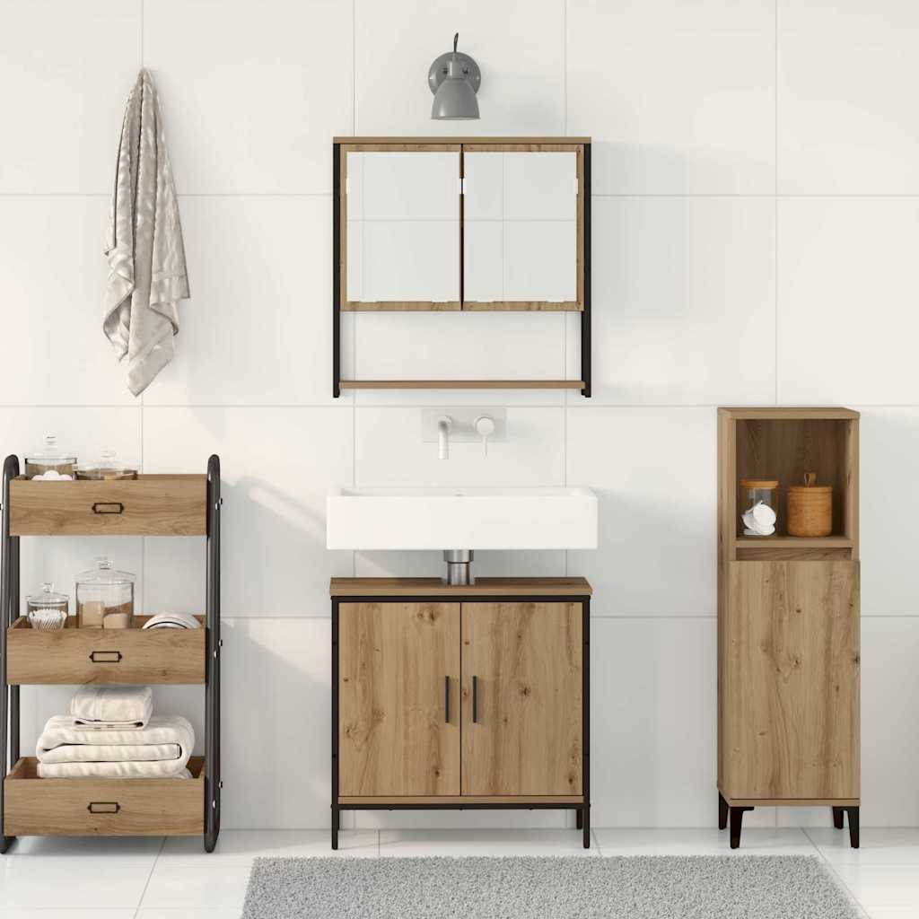 Badkamermeubelset met plank met opslag 2 pcs Bruin Bewerkt hout is nu te koop bij PeponiXL, paradijselijk wonen!