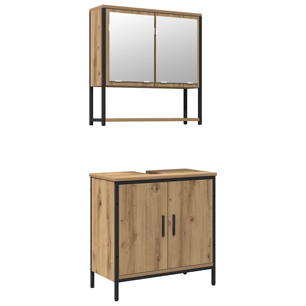 Badkamermeubelset met plank met opslag 2 pcs Bruin Bewerkt hout is nu te koop bij PeponiXL, paradijselijk wonen!