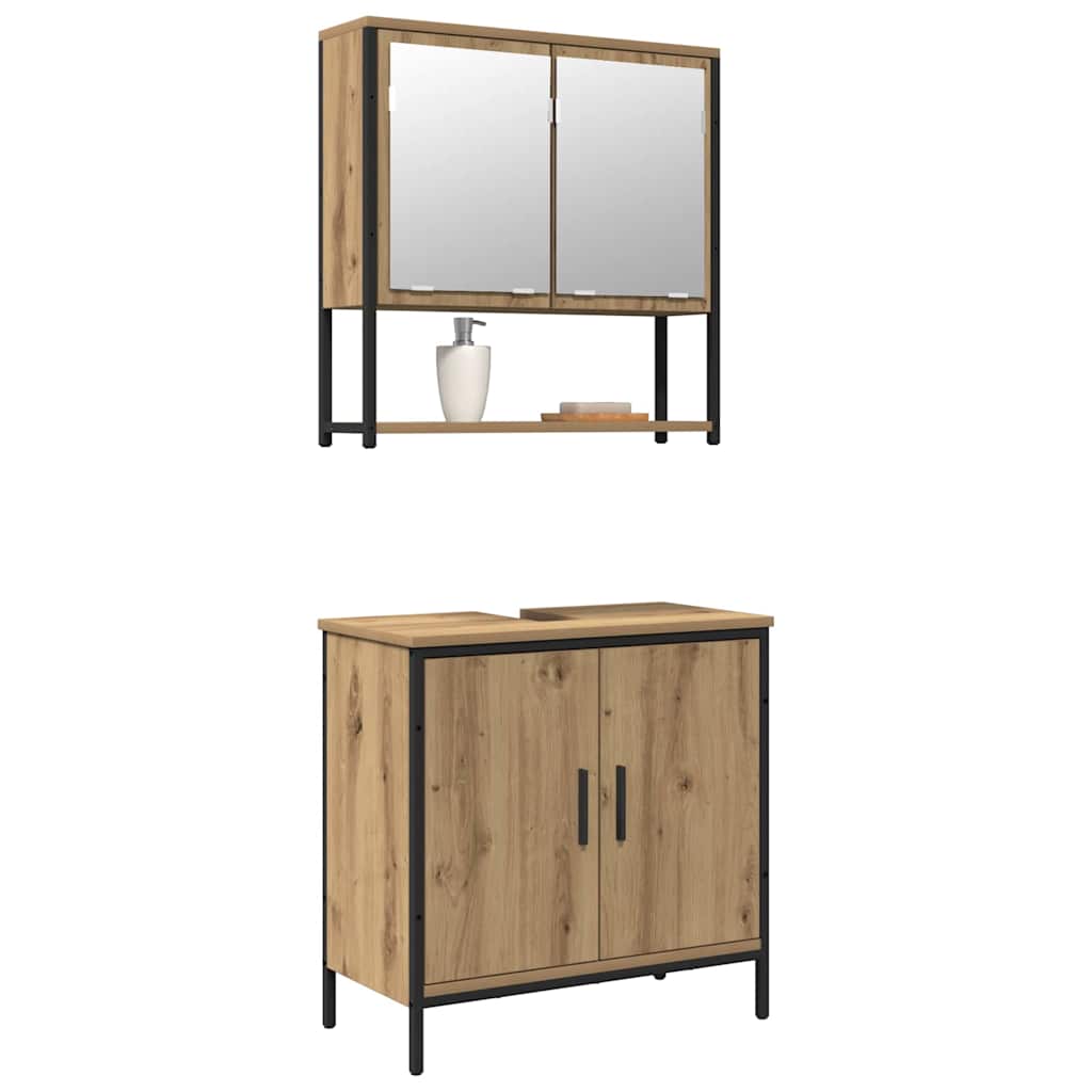 Badkamermeubelset met plank met opslag 2 pcs Bruin Bewerkt hout is nu te koop bij PeponiXL, paradijselijk wonen!
