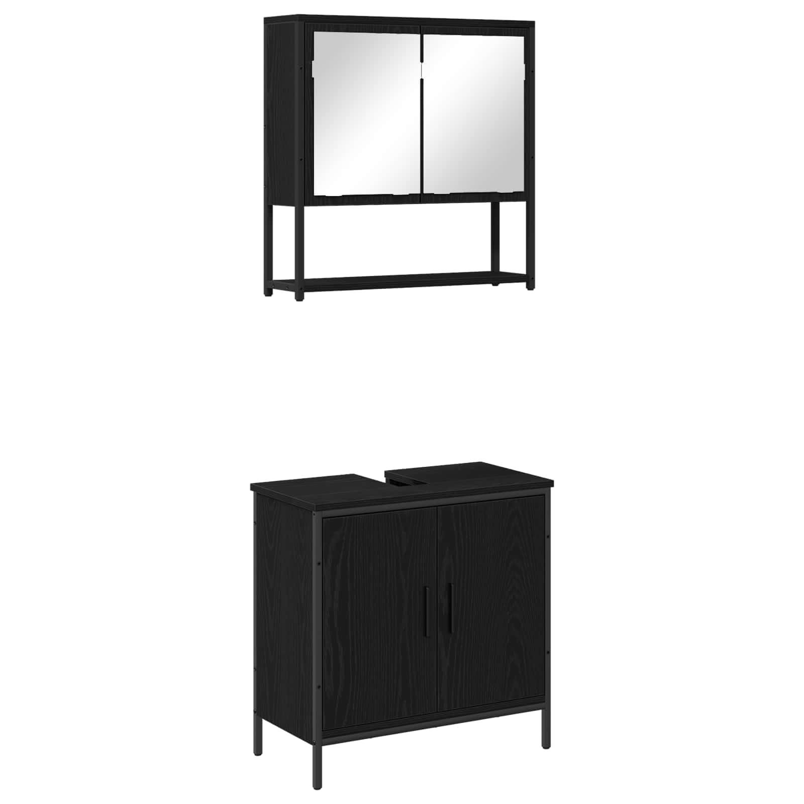 Badkamermeubelset met plank met opslag 2 pcs Zwart Bewerkt hout is nu te koop bij PeponiXL, paradijselijk wonen!