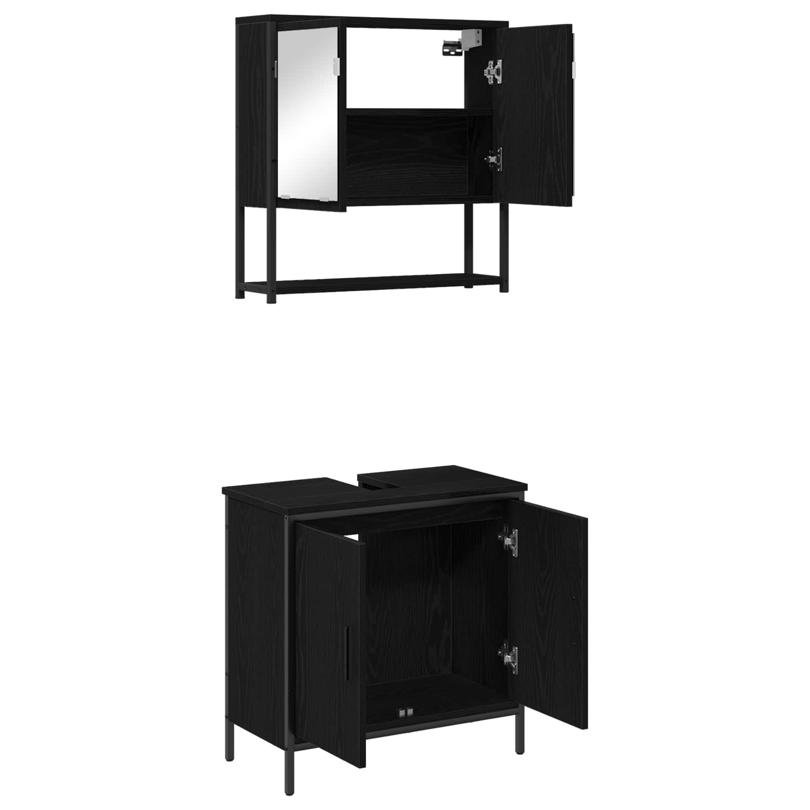 Badkamermeubelset met plank met opslag 2 pcs Zwart Bewerkt hout is nu te koop bij PeponiXL, paradijselijk wonen!