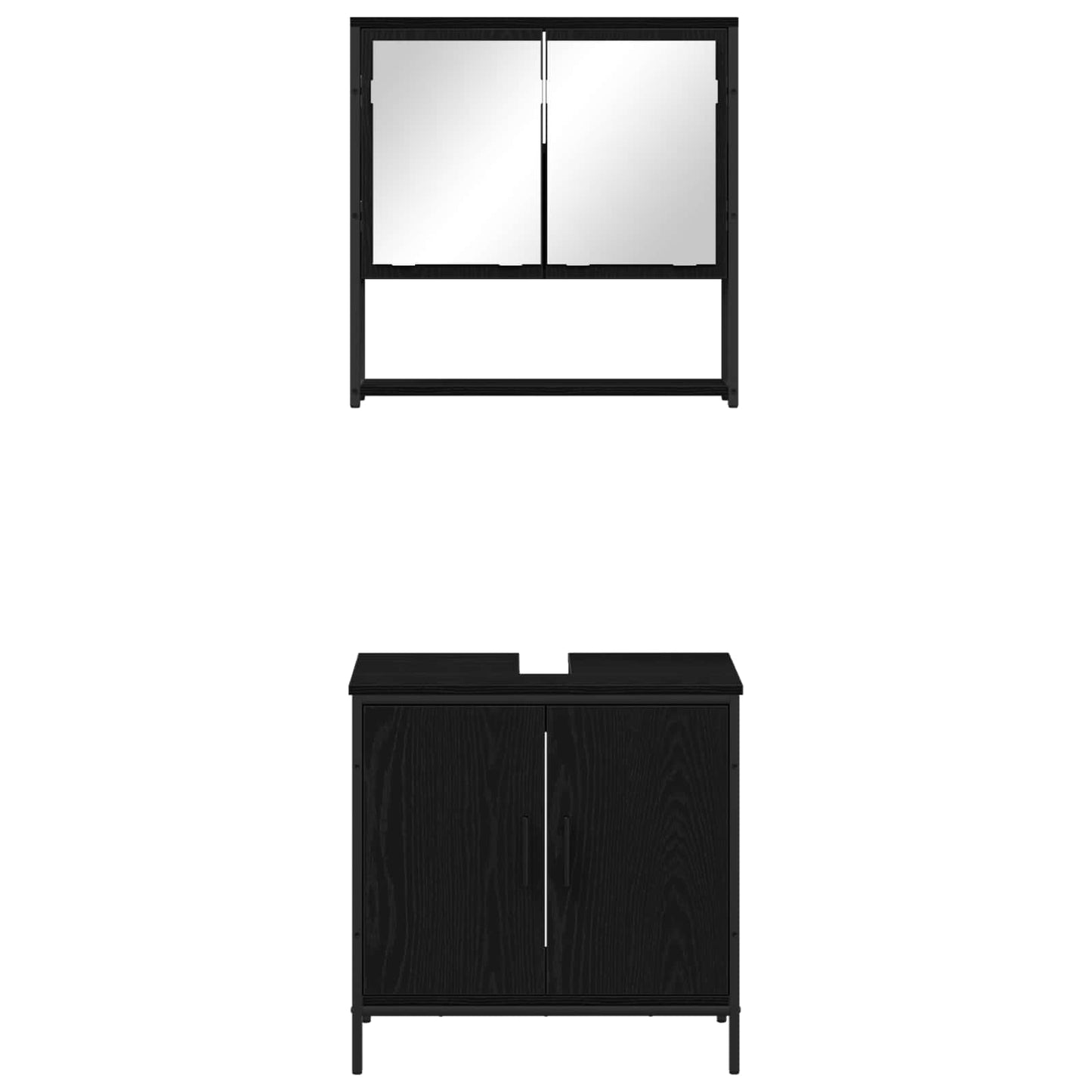 Badkamermeubelset met plank met opslag 2 pcs Zwart Bewerkt hout is nu te koop bij PeponiXL, paradijselijk wonen!