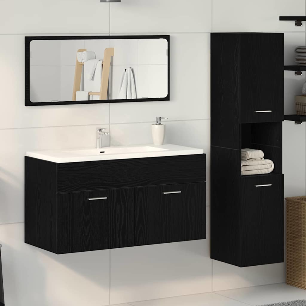 Badkamermeubelset Wandgemonteerd 3 pcs Zwart Eiken Bewerkt hout is nu te koop bij PeponiXL, paradijselijk wonen!