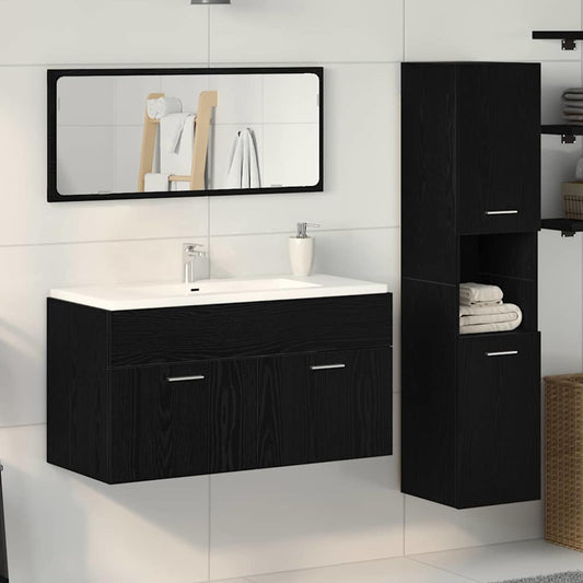 Badkamermeubelset Wandgemonteerd 3 pcs Zwart Eiken Bewerkt hout is nu te koop bij PeponiXL, paradijselijk wonen!