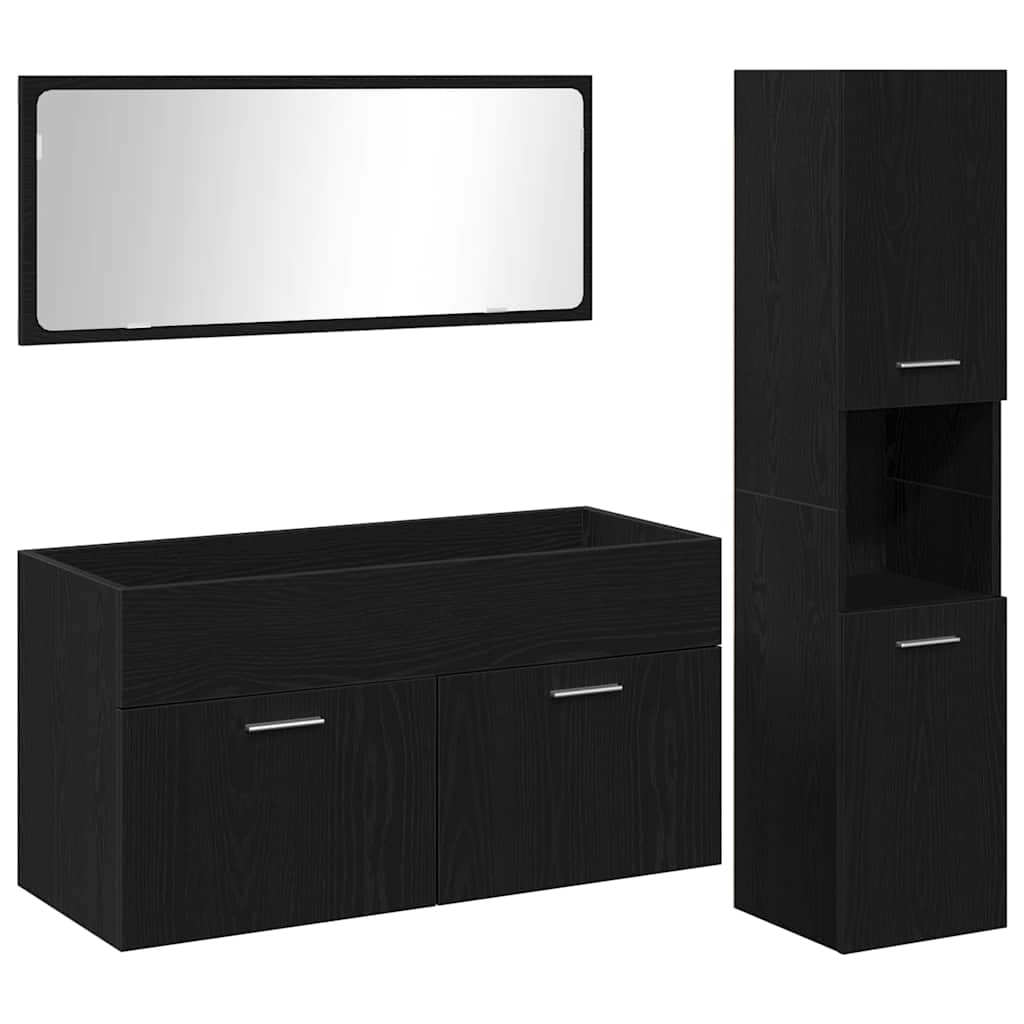 Badkamermeubelset Wandgemonteerd 3 pcs Zwart Eiken Bewerkt hout is nu te koop bij PeponiXL, paradijselijk wonen!