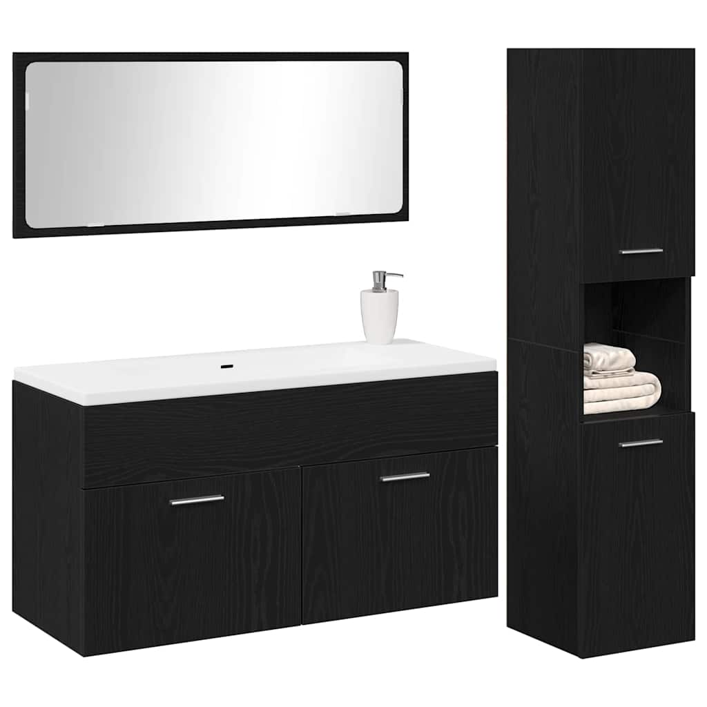 Badkamermeubelset Wandgemonteerd 3 pcs Zwart Eiken Bewerkt hout is nu te koop bij PeponiXL, paradijselijk wonen!