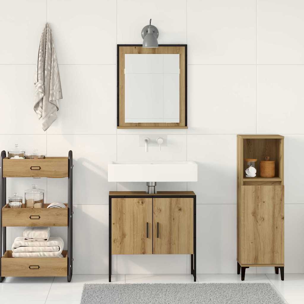 Badkamermeubelset Wandgemonteerd 2 pcs Bruin Bewerkt hout is nu te koop bij PeponiXL, paradijselijk wonen!