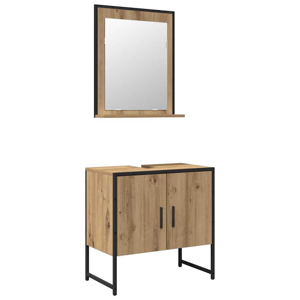 Badkamermeubelset Wandgemonteerd 2 pcs Bruin Bewerkt hout is nu te koop bij PeponiXL, paradijselijk wonen!