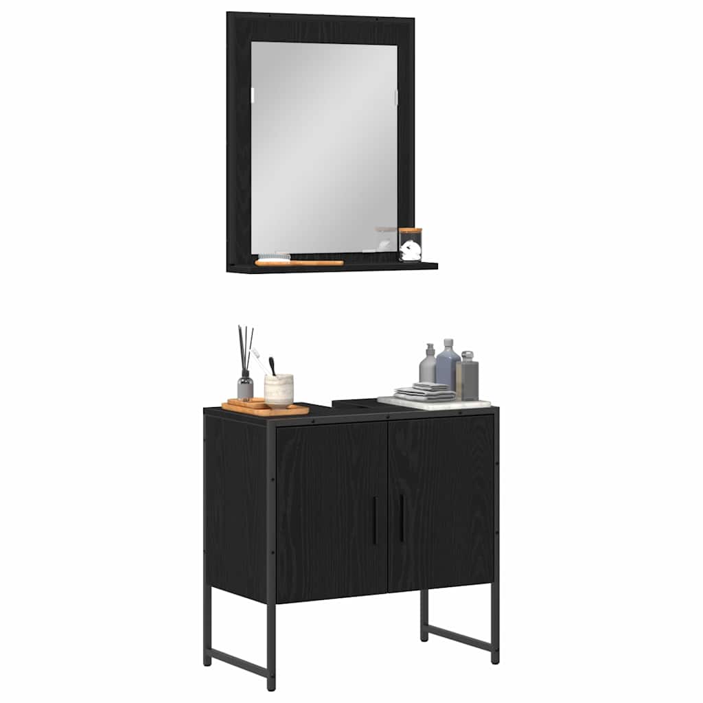 Badkamermeubelset Wandgemonteerd 2 pcs Zwart Bewerkt hout is nu te koop bij PeponiXL, paradijselijk wonen!