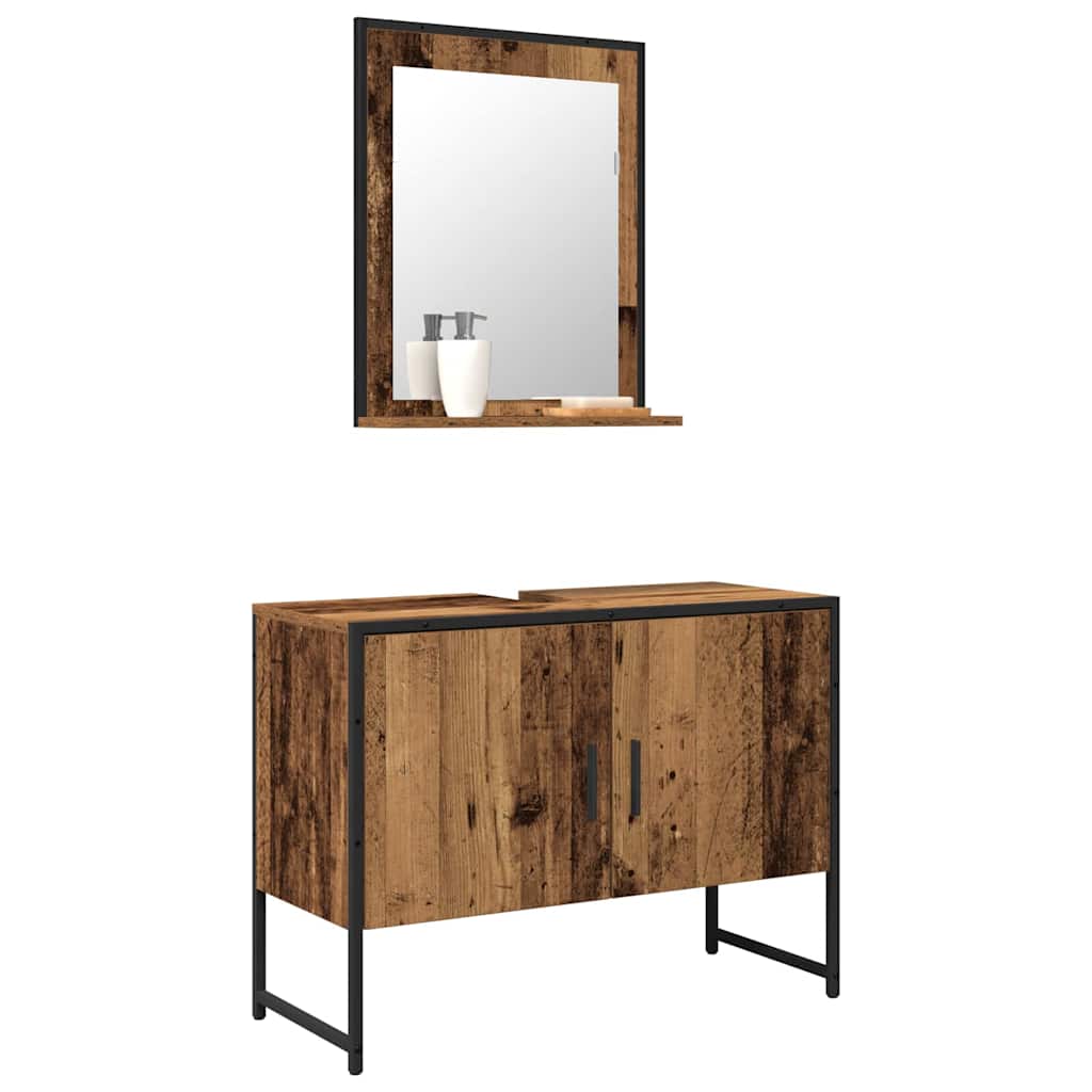 Badkamermeubelset Wandgemonteerd 2 pcs Bruin Bewerkt hout is nu te koop bij PeponiXL, paradijselijk wonen!