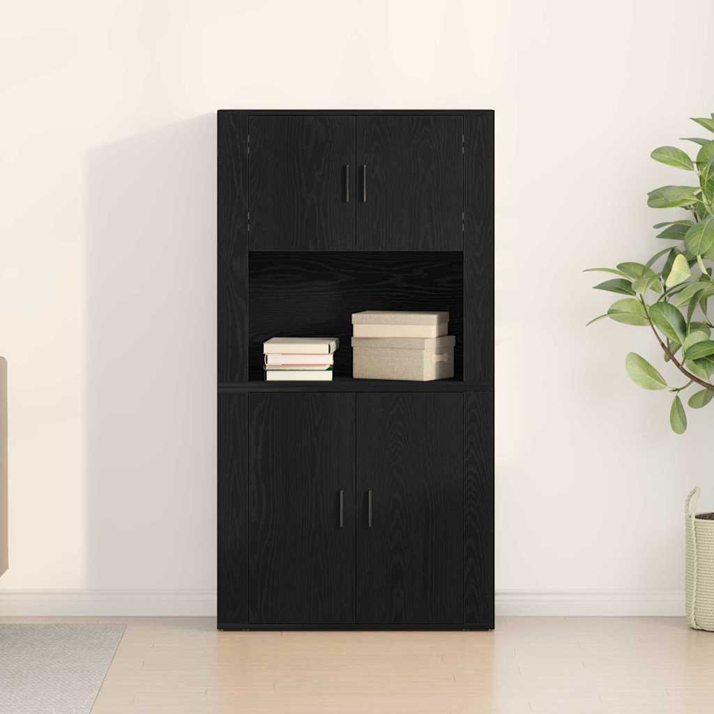 Hoge kast Zwart Eiken 80 x 33 x 150 cm Bewerkt hout is nu te koop bij PeponiXL, paradijselijk wonen!