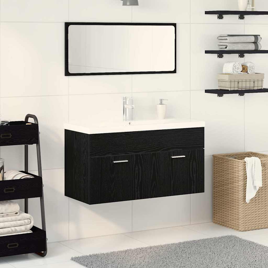 Badkamermeubelset Wandgemonteerd 3 pcs Zwart Eiken Bewerkt hout is nu te koop bij PeponiXL, paradijselijk wonen!