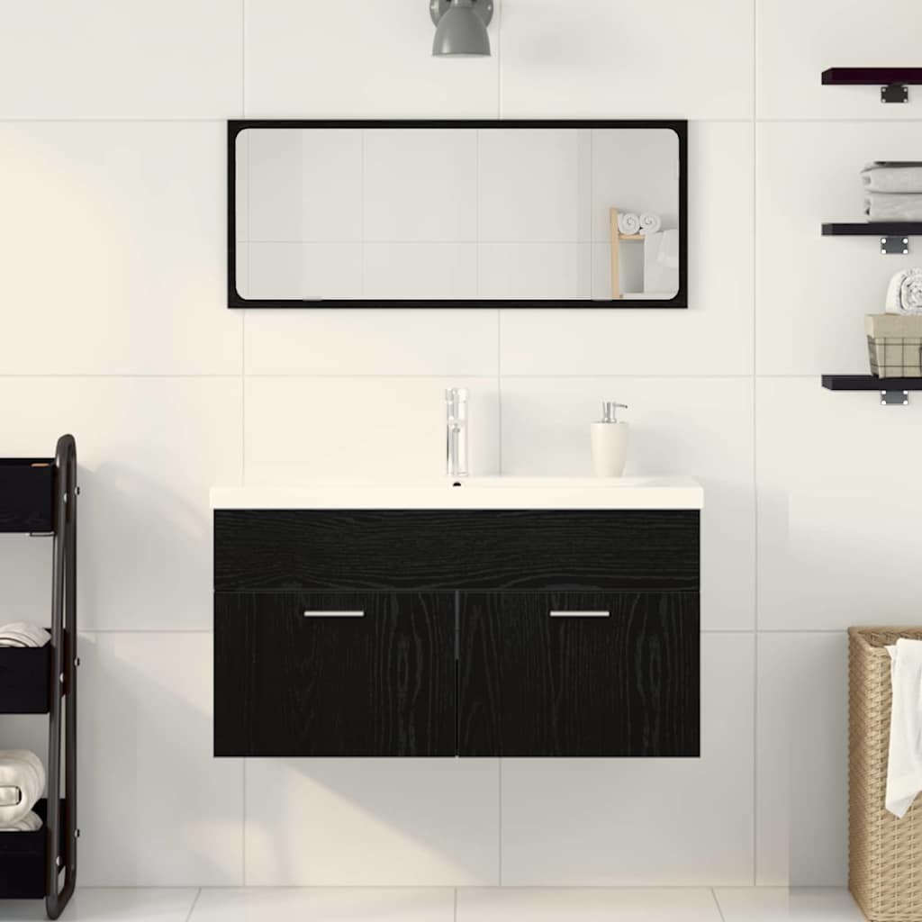 Badkamermeubelset Wandgemonteerd 3 pcs Zwart Eiken Bewerkt hout is nu te koop bij PeponiXL, paradijselijk wonen!