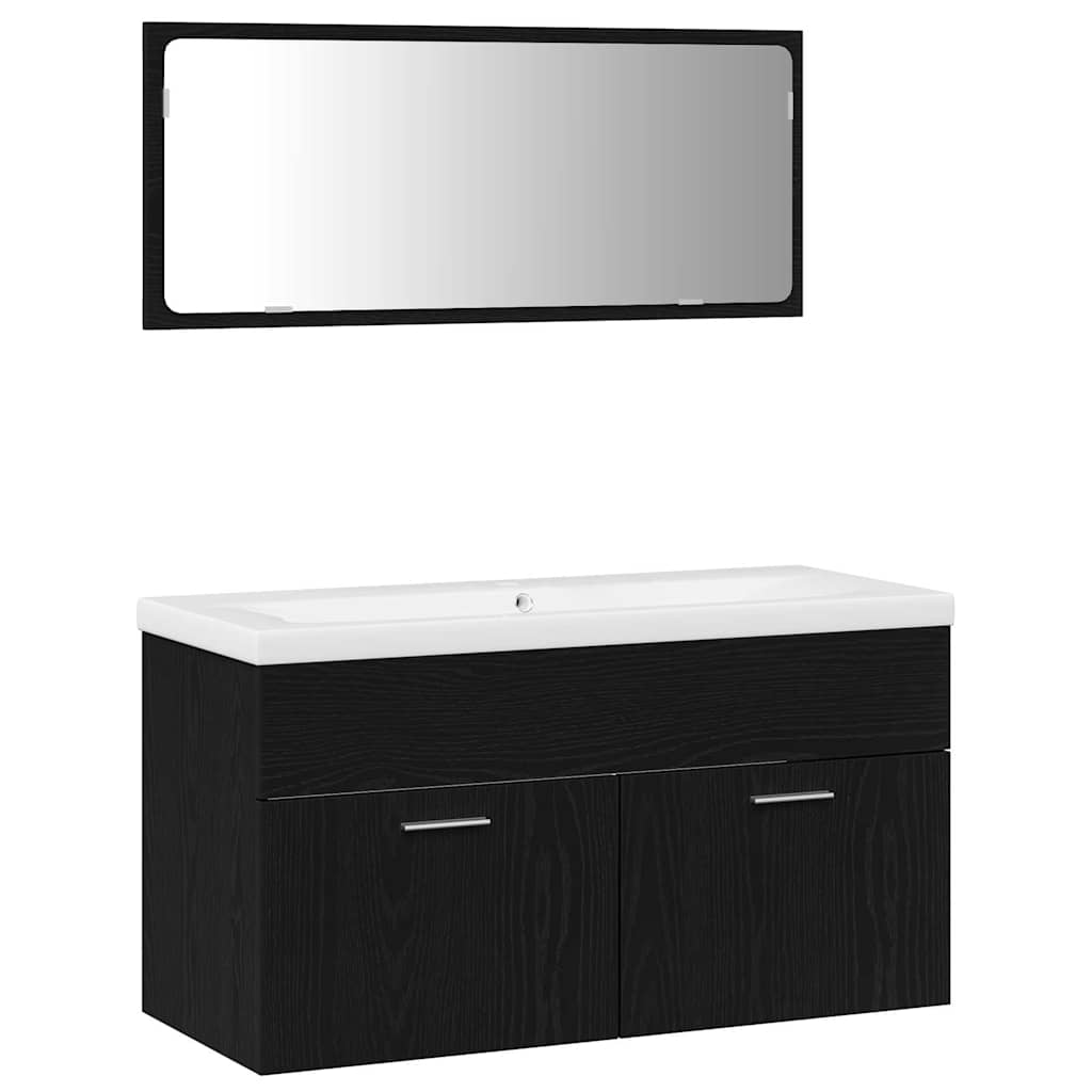 Badkamermeubelset Wandgemonteerd 3 pcs Zwart Eiken Bewerkt hout is nu te koop bij PeponiXL, paradijselijk wonen!