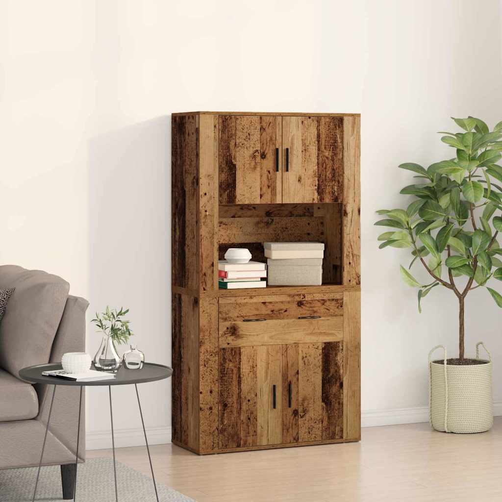 Highboard met lade Oud hout 80 x 33 x 150 cm Bewerkt hout is nu te koop bij PeponiXL, paradijselijk wonen!