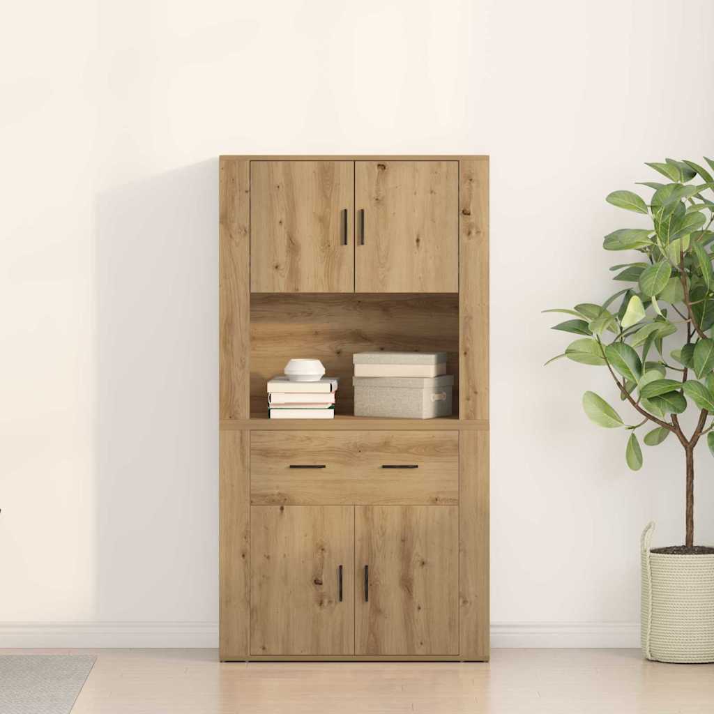 Highboard artisanaal eikenkleurig 80 x 33 x 150 cm Bewerkt hout is nu te koop bij PeponiXL, paradijselijk wonen!