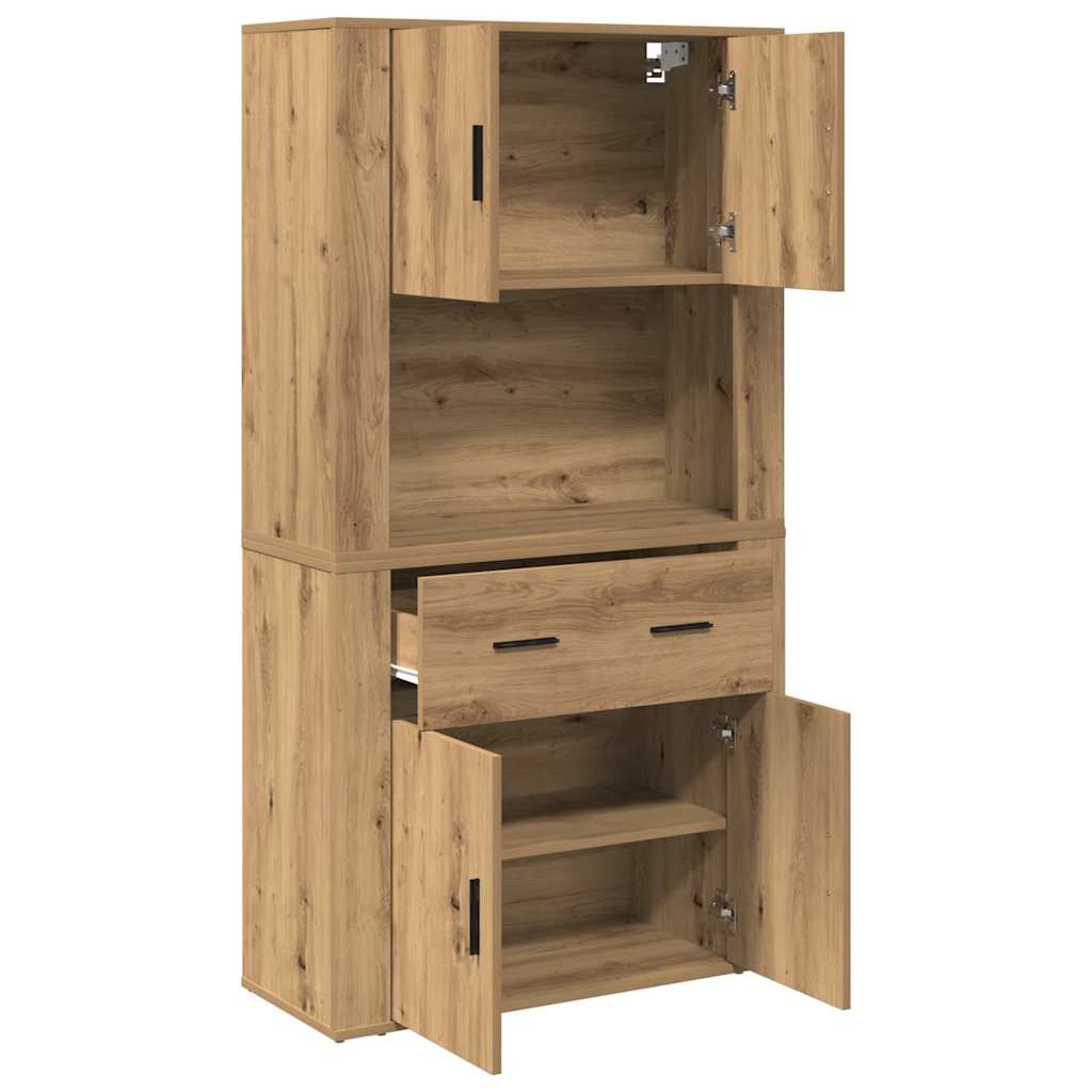 Highboard artisanaal eikenkleurig 80 x 33 x 150 cm Bewerkt hout is nu te koop bij PeponiXL, paradijselijk wonen!