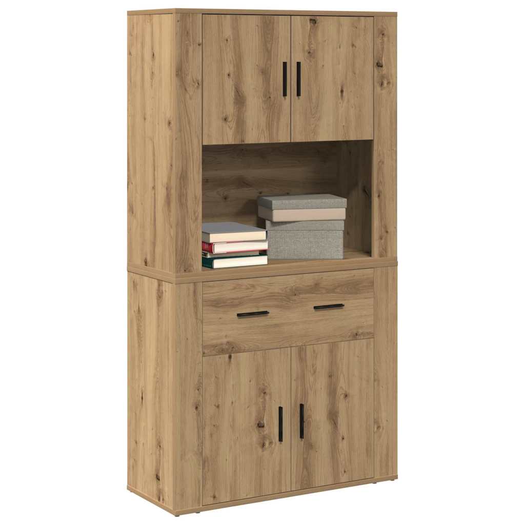 Highboard artisanaal eikenkleurig 80 x 33 x 150 cm Bewerkt hout is nu te koop bij PeponiXL, paradijselijk wonen!