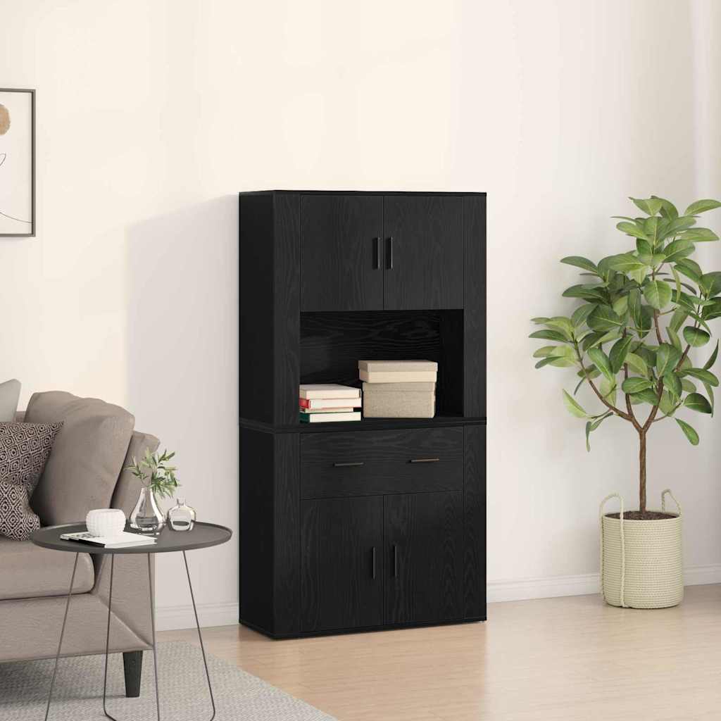 Highboard met lade Zwart eiken 80 x 33 x 150 cm Bewerkt hout is nu te koop bij PeponiXL, paradijselijk wonen!
