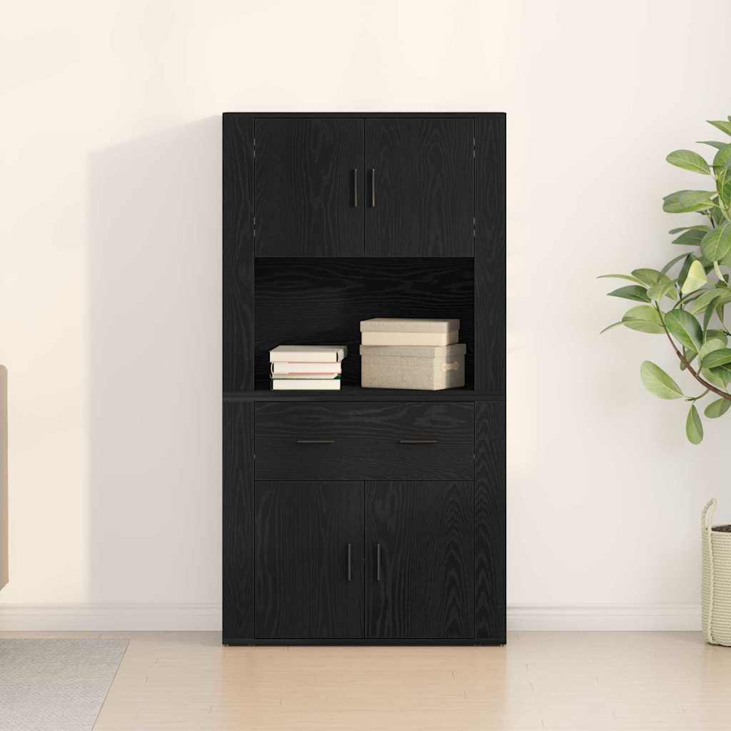 Highboard met lade Zwart eiken 80 x 33 x 150 cm Bewerkt hout is nu te koop bij PeponiXL, paradijselijk wonen!