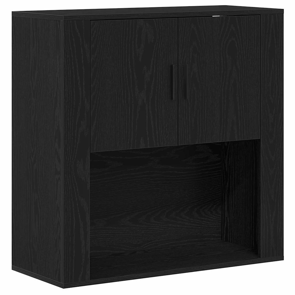 Highboard met lade Zwart eiken 80 x 33 x 150 cm Bewerkt hout is nu te koop bij PeponiXL, paradijselijk wonen!
