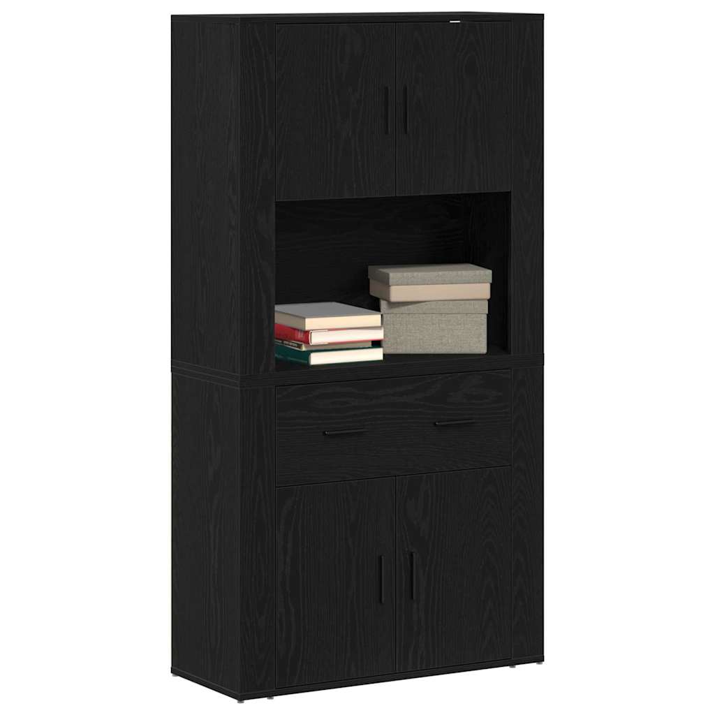 Highboard met lade Zwart eiken 80 x 33 x 150 cm Bewerkt hout is nu te koop bij PeponiXL, paradijselijk wonen!