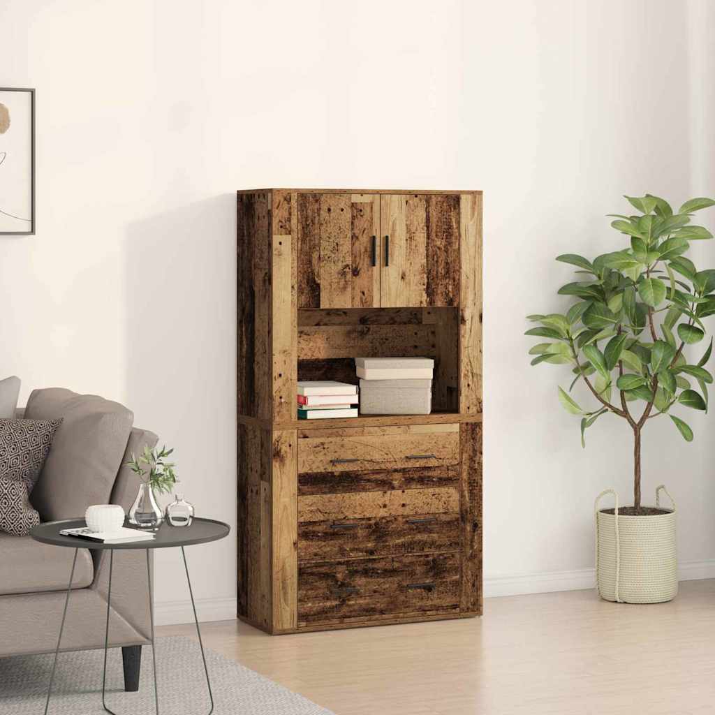 Hoge kast met lade Oudhout 80 x 33 x 150 cm Bewerkt hout is nu te koop bij PeponiXL, paradijselijk wonen!