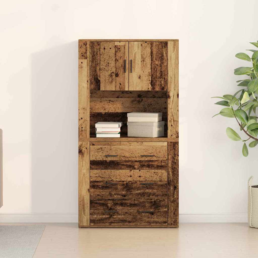 Hoge kast met lade Oudhout 80 x 33 x 150 cm Bewerkt hout is nu te koop bij PeponiXL, paradijselijk wonen!