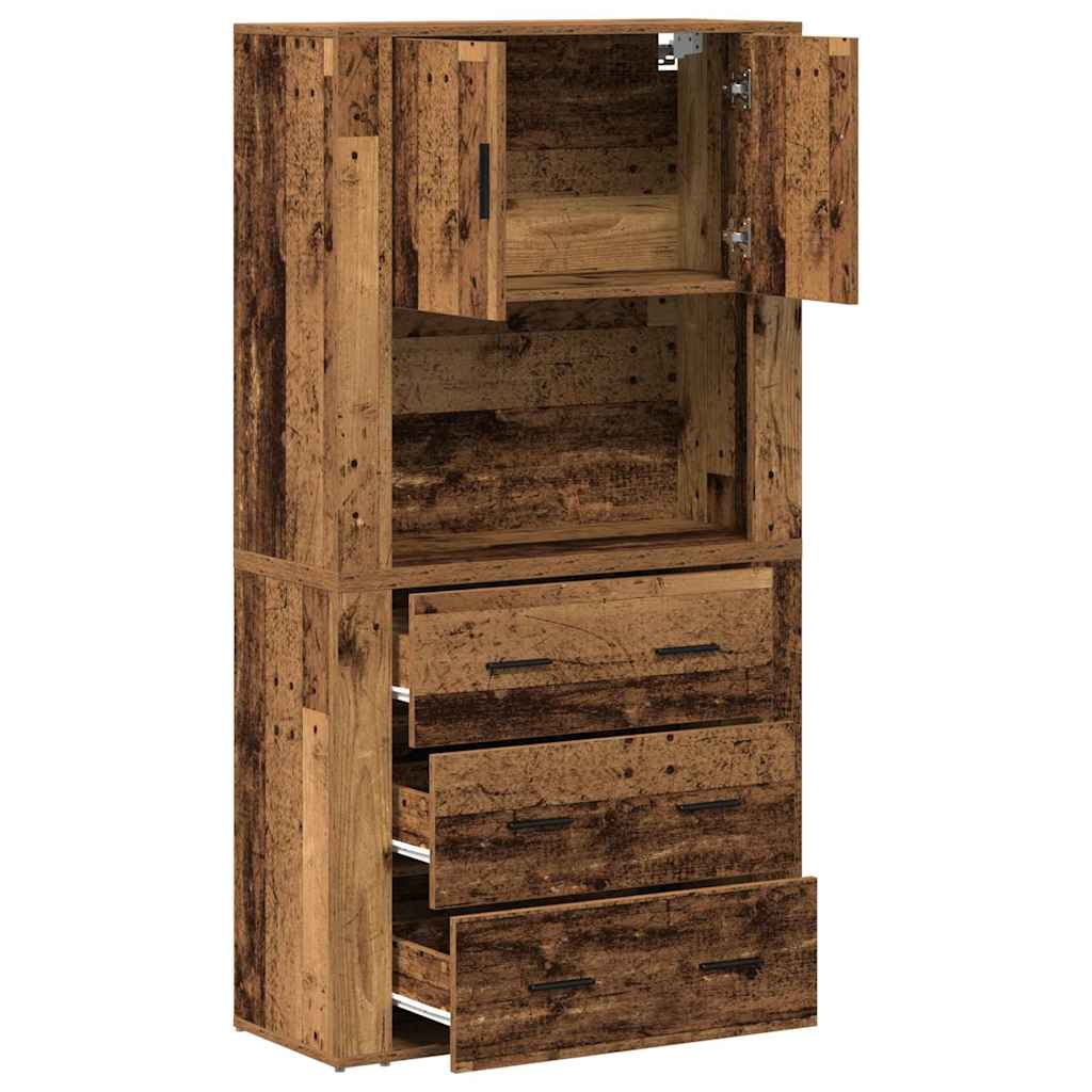 Hoge kast met lade Oudhout 80 x 33 x 150 cm Bewerkt hout is nu te koop bij PeponiXL, paradijselijk wonen!