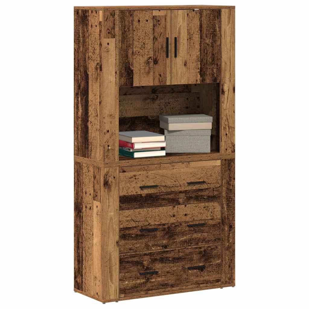 Hoge kast met lade Oudhout 80 x 33 x 150 cm Bewerkt hout is nu te koop bij PeponiXL, paradijselijk wonen!
