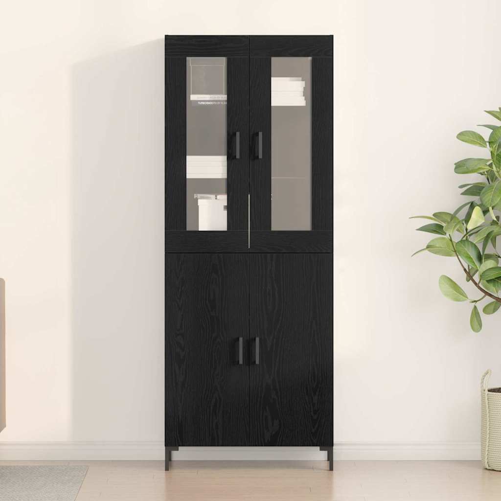Hoge kast 2 pcs Zwart eiken 69,5 x 34 x 180 cm Bewerkt hout is nu te koop bij PeponiXL, paradijselijk wonen!