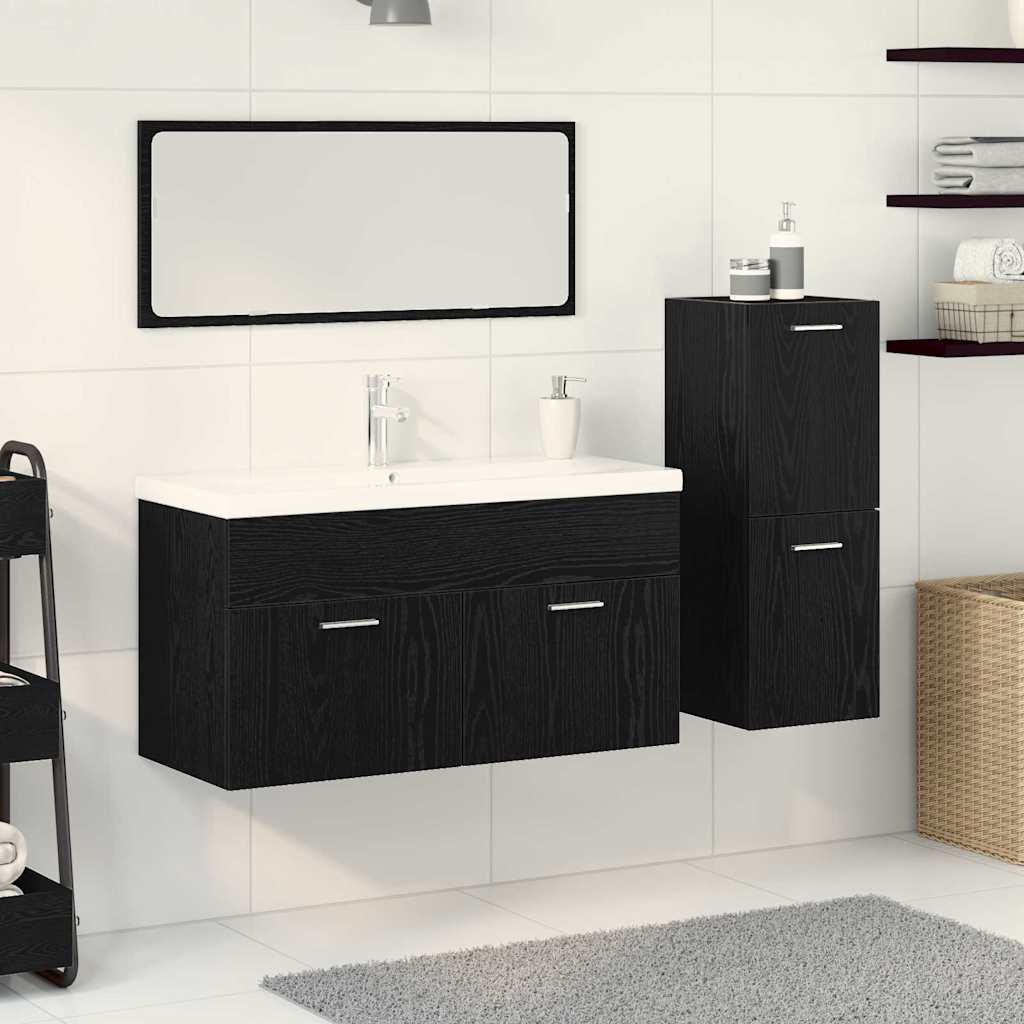 Badkamermeubelset Wandgemonteerd 4 pcs Zwart Eiken Bewerkt hout is nu te koop bij PeponiXL, paradijselijk wonen!