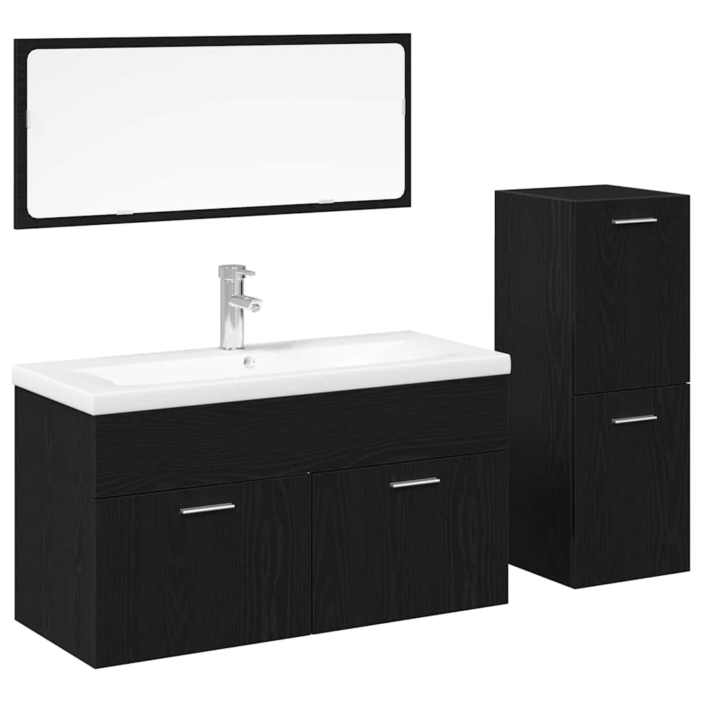 Badkamermeubelset Wandgemonteerd 4 pcs Zwart Eiken Bewerkt hout is nu te koop bij PeponiXL, paradijselijk wonen!