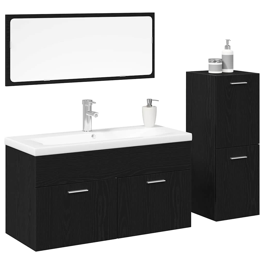 Badkamermeubelset Wandgemonteerd 4 pcs Zwart Eiken Bewerkt hout is nu te koop bij PeponiXL, paradijselijk wonen!