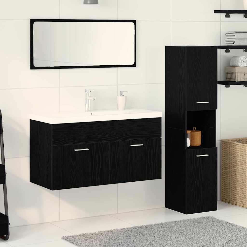 Badkamermeubelset met lade 4 pcs Zwart Eiken Bewerkt hout is nu te koop bij PeponiXL, paradijselijk wonen!