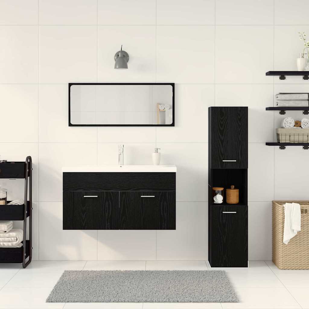 Badkamermeubelset met lade 4 pcs Zwart Eiken Bewerkt hout is nu te koop bij PeponiXL, paradijselijk wonen!
