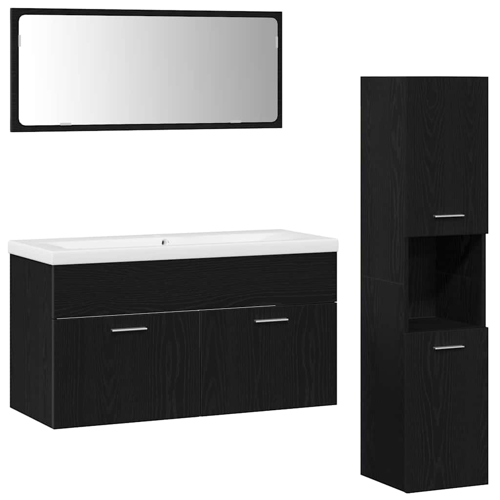 Badkamermeubelset met lade 4 pcs Zwart Eiken Bewerkt hout is nu te koop bij PeponiXL, paradijselijk wonen!