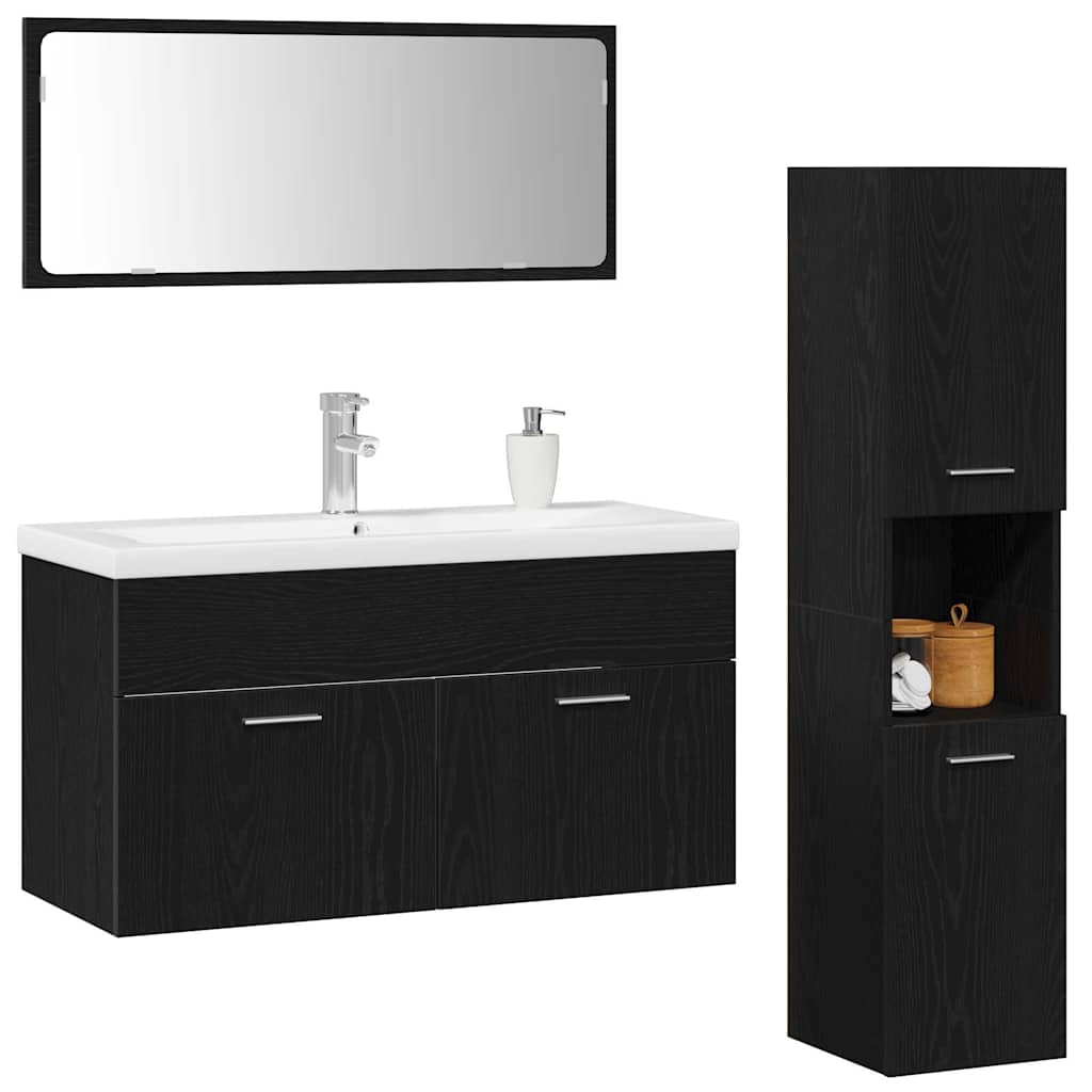 Badkamermeubelset met lade 4 pcs Zwart Eiken Bewerkt hout is nu te koop bij PeponiXL, paradijselijk wonen!