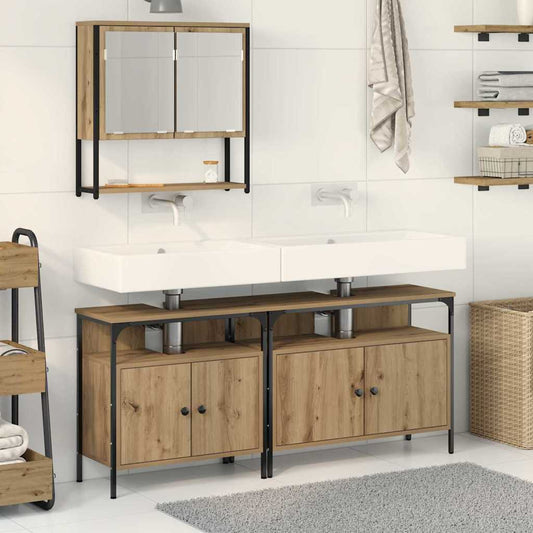 Badkamermeubelset met plank met opslag 3 pcs Bruin Bewerkt hout is nu te koop bij PeponiXL, paradijselijk wonen!